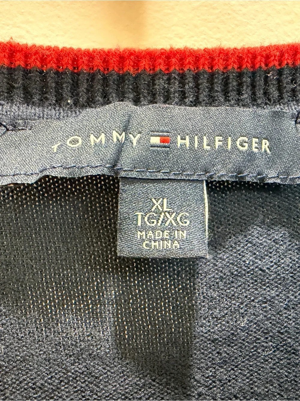Tommy Hilfiger Navy Sweater with Red & White Trim